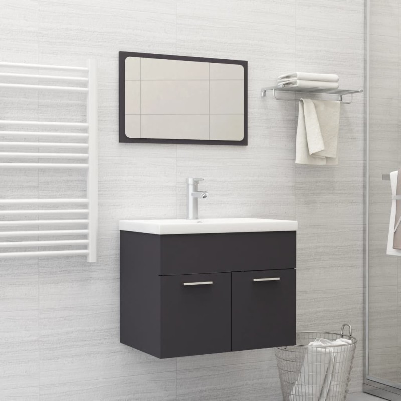 vidaXL Set Mobili da Bagno 2 pz Grigio in Truciolato vidaXL Set Mobili da Bagno 2 pz Grigio in Truciolato