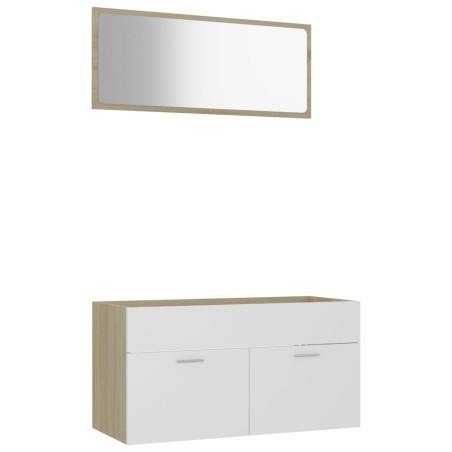 vidaXL Set Mobili da Bagno 2 pz Bianco e Rovere Sonoma in Truciolato