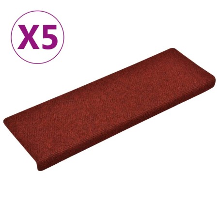 vidaXL Tappetini per Scale 5 pz Bordeaux 65x21x4 cm Tessuto Agugliato