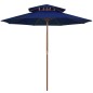 Ombrellone a Due Livelli con Palo in Legno 270 cm Blu Ombrellone a Due Livelli con Palo in Legno 270 cm Blu