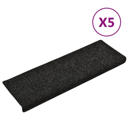 vidaXL Tappetini per Scale Tessuto Agugliato 5 pz 65x21x4 cm Neri