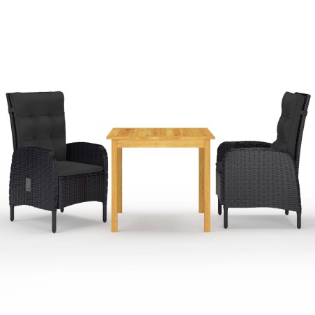 vidaXL Set Mobili da Pranzo per Giardino 3 pz Nero