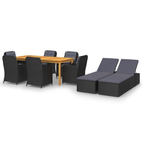 vidaXL Set da Pranzo da Giardino 9 pz Nero