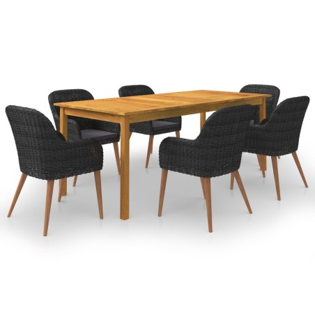vidaXL Set Mobili da Pranzo per Giardino 7 pz Nero