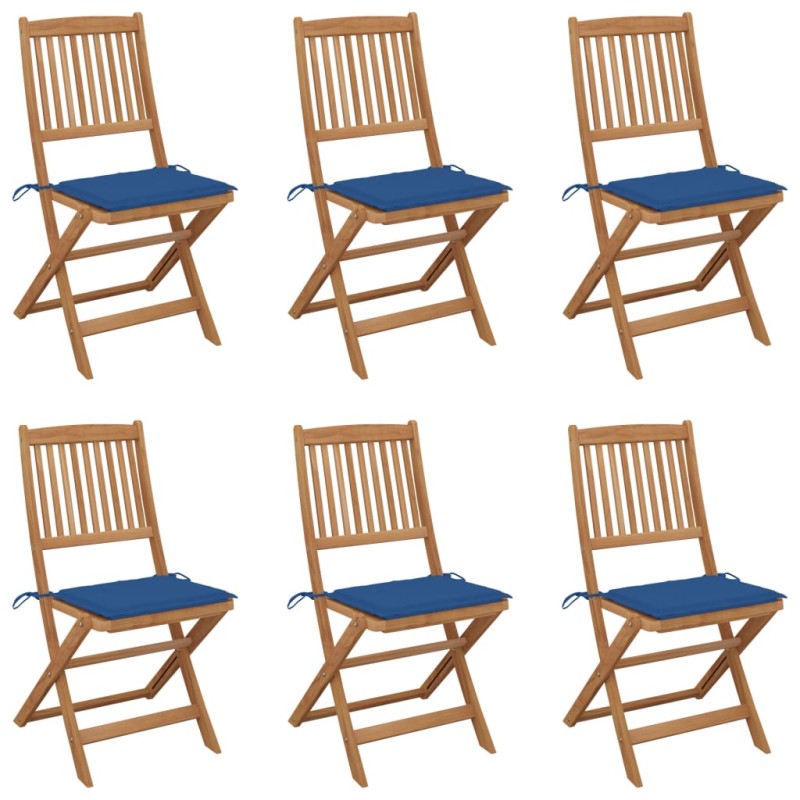 Sedie da Giardino Pieghevoli 6 pz con Cuscini Massello Acacia Sedie da Giardino Pieghevoli 6 pz con Cuscini Massello Acacia