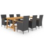 vidaXL Set Mobili da Pranzo per Giardino 7 pz Nero