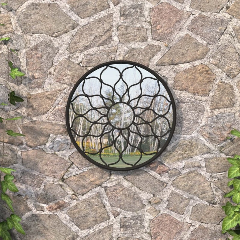 Specchio da Giardino Nero 40x3 cm in Ferro Rotondo da Esterno Specchio da Giardino Nero 40x3 cm in Ferro Rotondo da Esterno