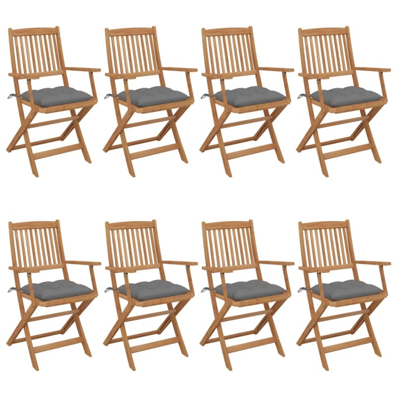 vidaXL Sedie da Giardino Pieghevoli 8 pz con Cuscini Massello Acacia vidaXL Sedie da Giardino Pieghevoli 8 pz con Cuscini Massello Acacia
