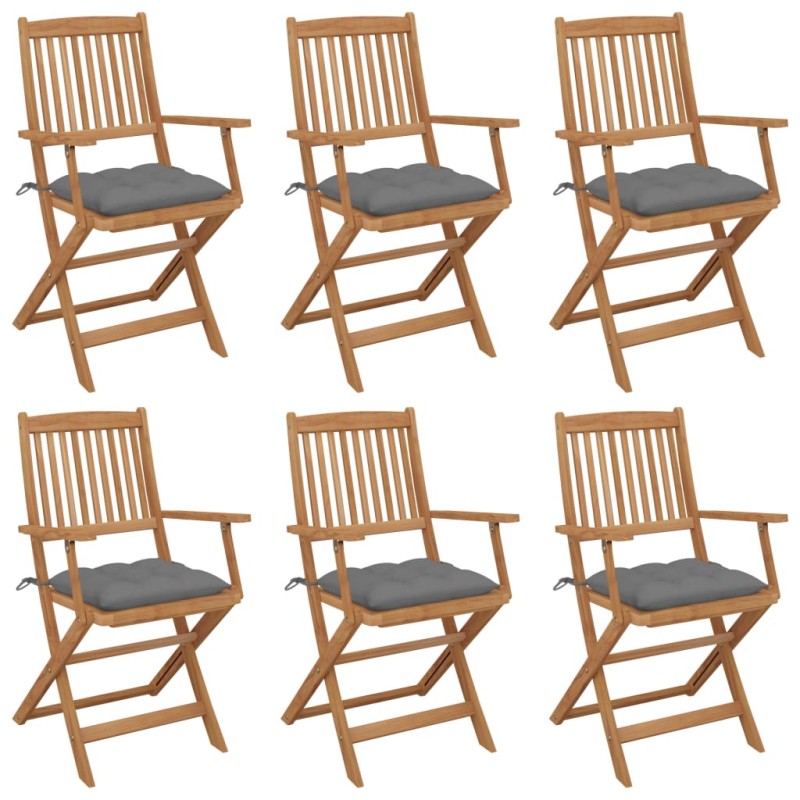 vidaXL Sedie da Giardino Pieghevoli 6 pz con Cuscini Massello Acacia vidaXL Sedie da Giardino Pieghevoli 6 pz con Cuscini Massello Acacia