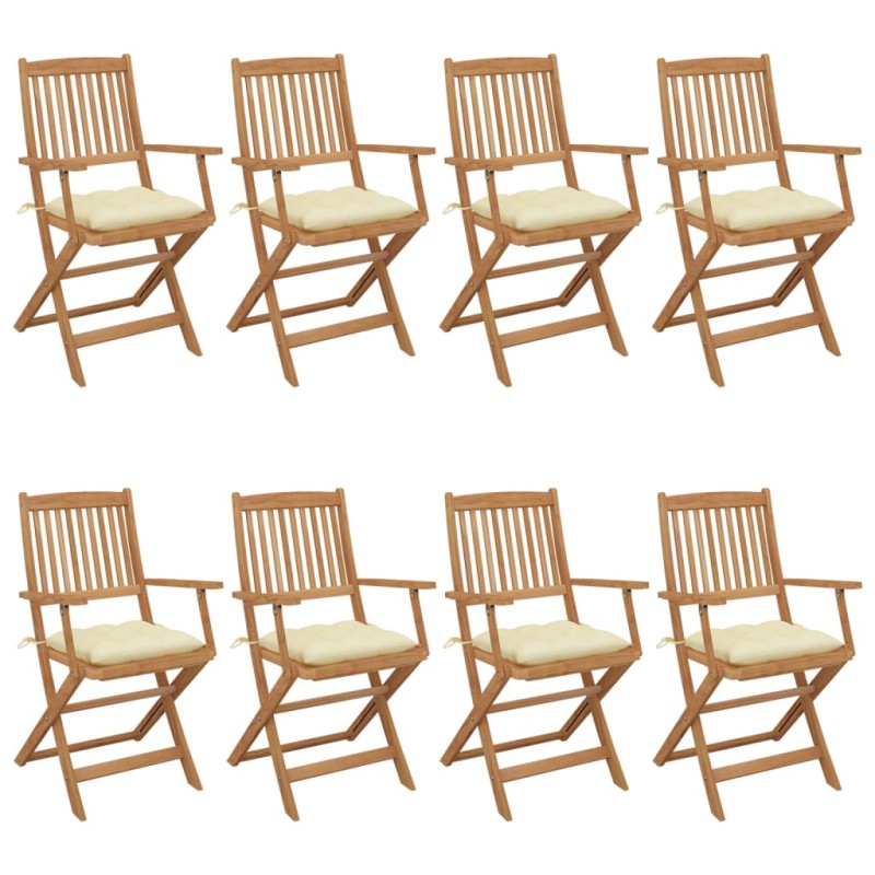 vidaXL Sedie da Giardino Pieghevoli 8 pz con Cuscini Massello Acacia