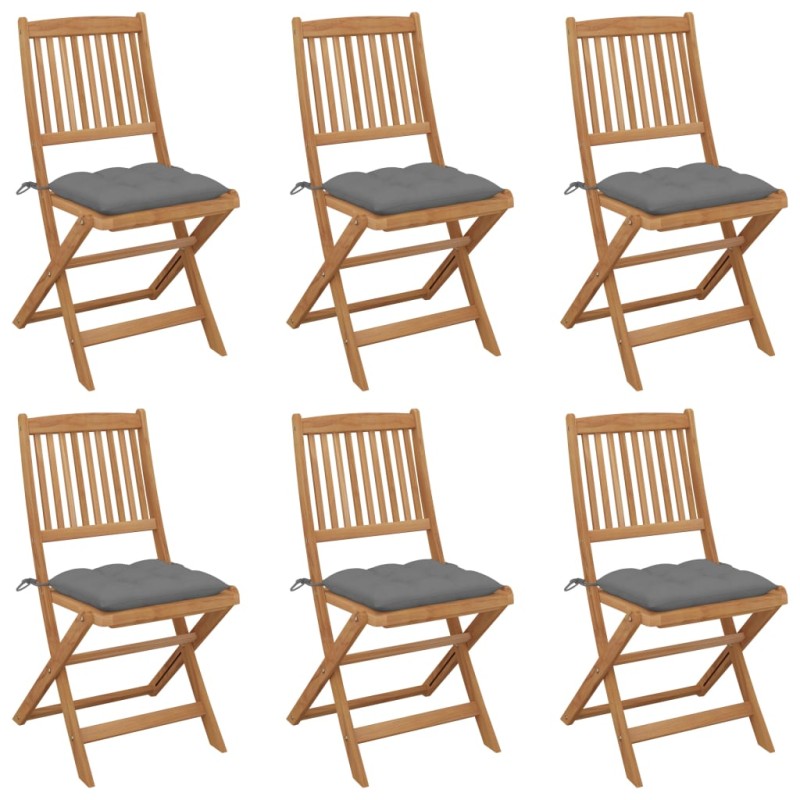 vidaXL Sedie da Giardino Pieghevoli 6 pz con Cuscini Massello Acacia vidaXL Sedie da Giardino Pieghevoli 6 pz con Cuscini Massello Acacia