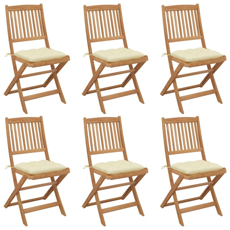 vidaXL Sedie da Giardino Pieghevoli 6 pz con Cuscini Massello Acacia vidaXL Sedie da Giardino Pieghevoli 6 pz con Cuscini Massello Acacia
