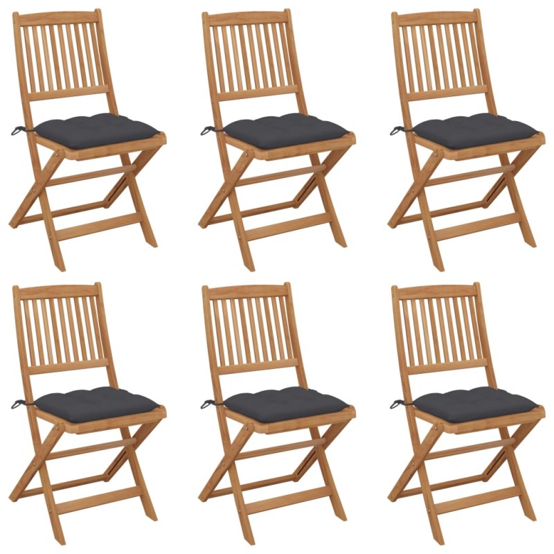 vidaXL Sedie da Giardino Pieghevoli 6 pz con Cuscini Massello Acacia vidaXL Sedie da Giardino Pieghevoli 6 pz con Cuscini Massello Acacia