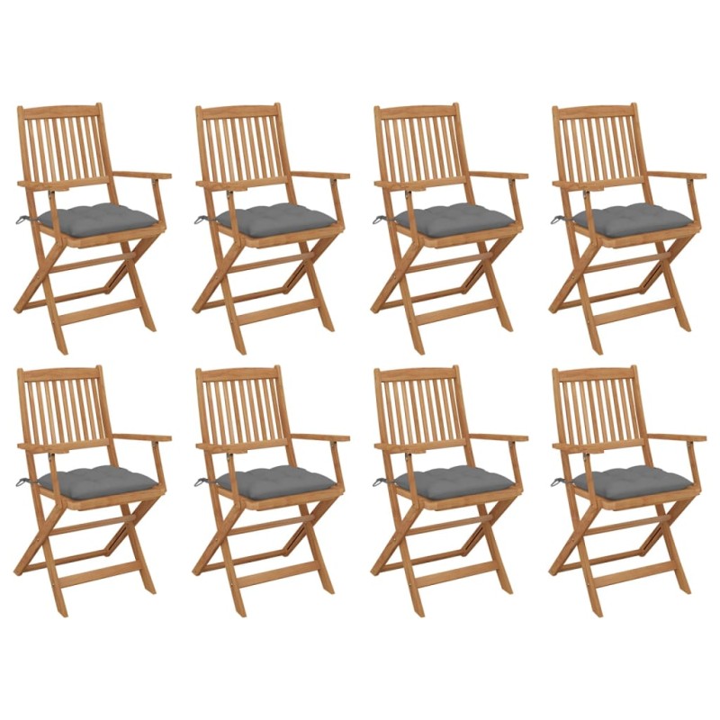 vidaXL Sedie da Giardino Pieghevoli 8 pz con Cuscini Massello Acacia vidaXL Sedie da Giardino Pieghevoli 8 pz con Cuscini Massello Acacia