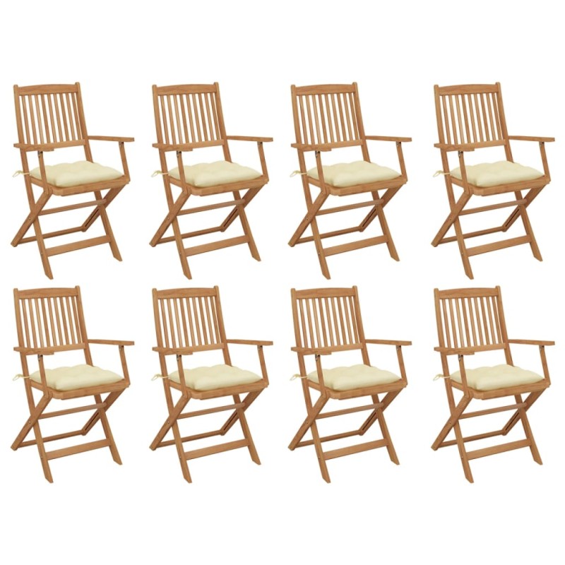 vidaXL Sedie da Giardino Pieghevoli 8 pz con Cuscini Massello Acacia vidaXL Sedie da Giardino Pieghevoli 8 pz con Cuscini Massello Acacia