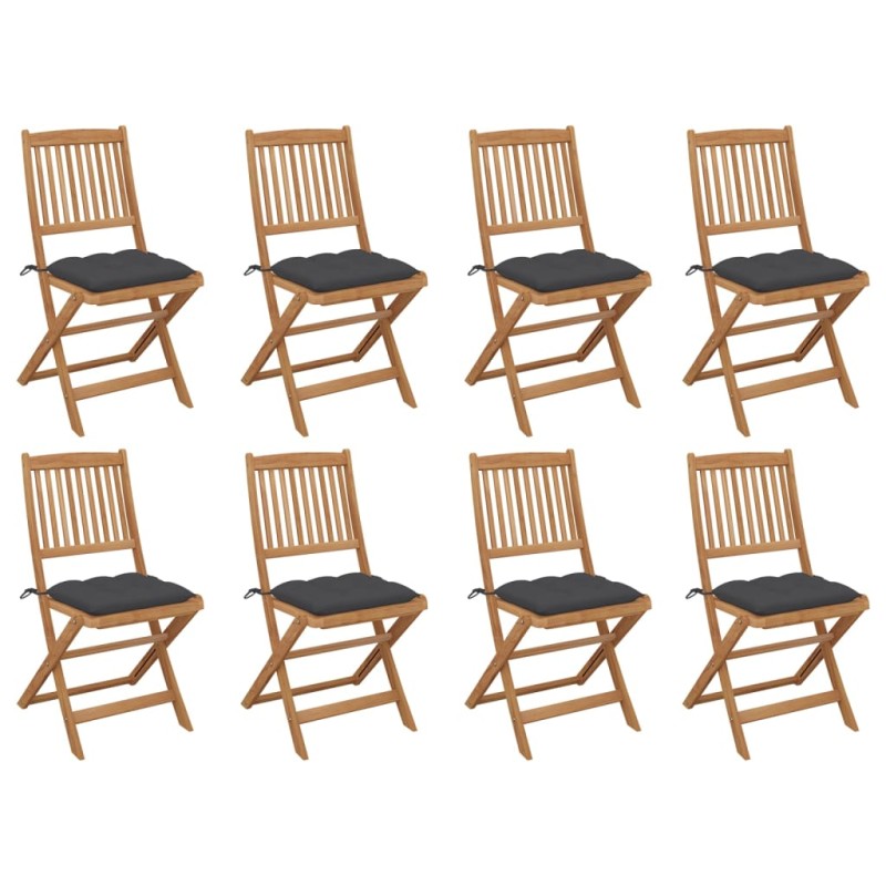vidaXL Sedie da Giardino Pieghevoli 8 pz con Cuscini Massello Acacia vidaXL Sedie da Giardino Pieghevoli 8 pz con Cuscini Massello Acacia
