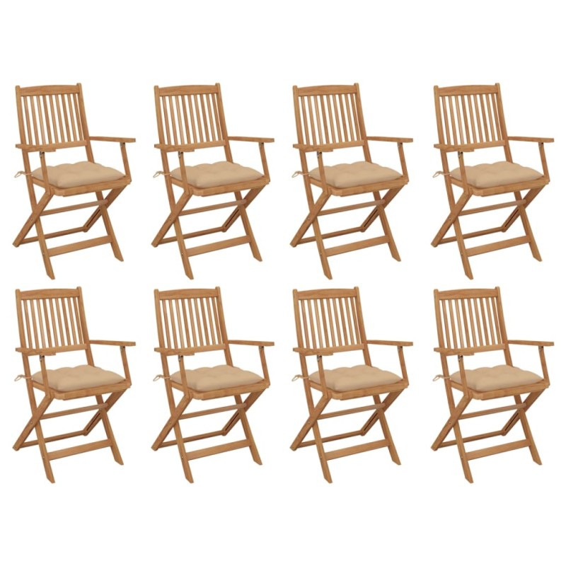 vidaXL Sedie da Giardino Pieghevoli 8 pz con Cuscini Massello Acacia vidaXL Sedie da Giardino Pieghevoli 8 pz con Cuscini Massello Acacia