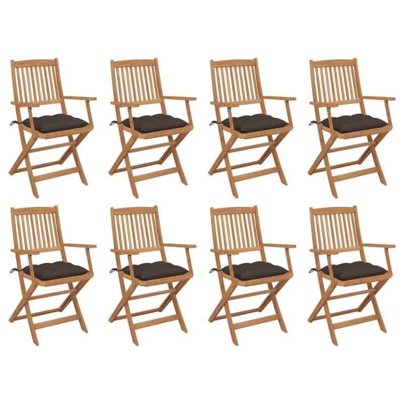 vidaXL Sedie da Giardino Pieghevoli 8 pz con Cuscini Massello Acacia vidaXL Sedie da Giardino Pieghevoli 8 pz con Cuscini Massello Acacia
