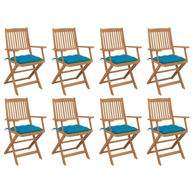 vidaXL Sedie da Giardino Pieghevoli 8 pz con Cuscini Massello Acacia vidaXL Sedie da Giardino Pieghevoli 8 pz con Cuscini Massello Acacia
