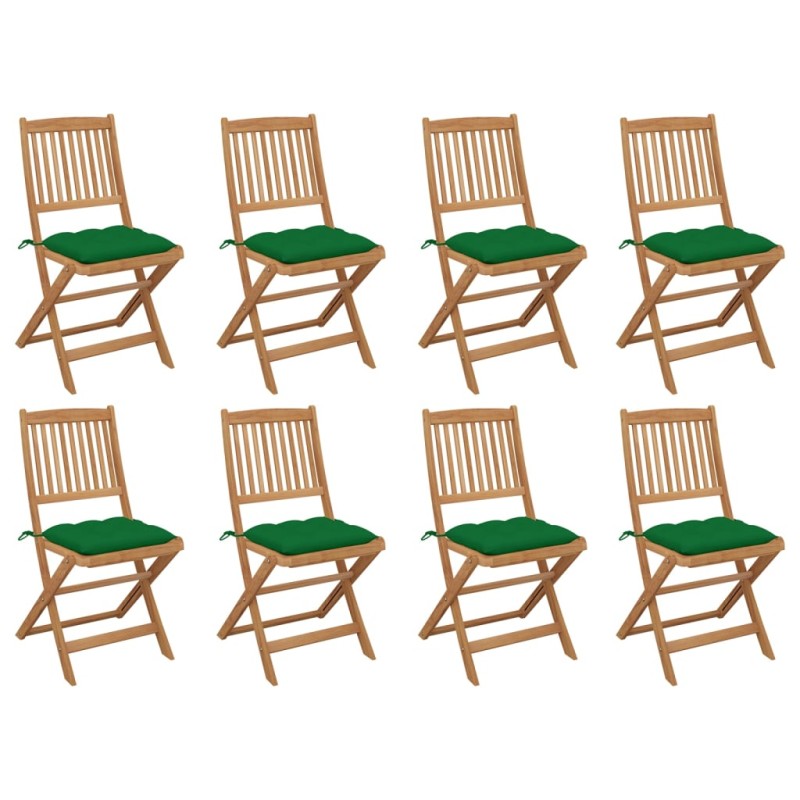 vidaXL Sedie da Giardino Pieghevoli 8 pz con Cuscini Massello Acacia vidaXL Sedie da Giardino Pieghevoli 8 pz con Cuscini Massello Acacia