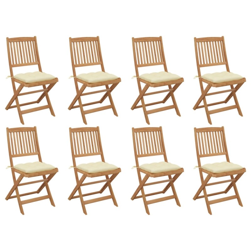 vidaXL Sedie da Giardino Pieghevoli 8 pz con Cuscini Massello Acacia vidaXL Sedie da Giardino Pieghevoli 8 pz con Cuscini Massello Acacia