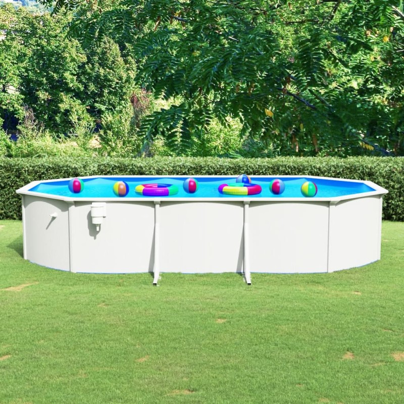 vidaXL Piscina con Pareti in Acciaio Ovale 610x360x120 cm Bianca vidaXL Piscina con Pareti in Acciaio Ovale 610x360x120 cm Bianca