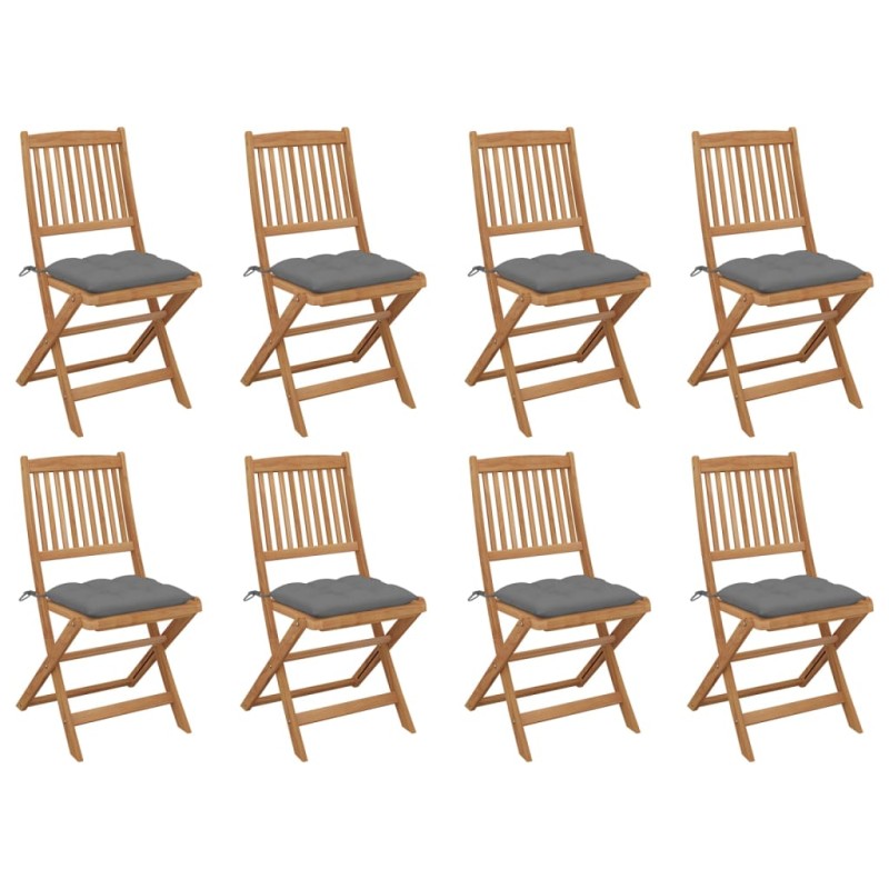 vidaXL Sedie da Giardino Pieghevoli 8 pz con Cuscini Massello Acacia vidaXL Sedie da Giardino Pieghevoli 8 pz con Cuscini Massello Acacia