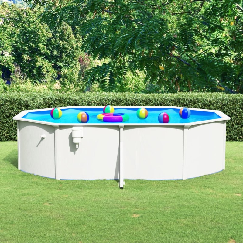 vidaXL Piscina con Pareti in Acciaio Ovale 490x360x120 cm Bianca vidaXL Piscina con Pareti in Acciaio Ovale 490x360x120 cm Bianca