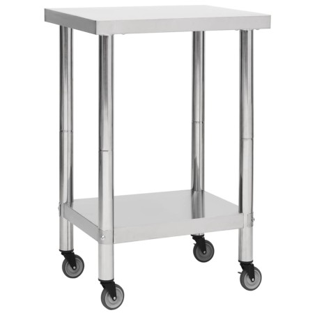 vidaXL Tavolo da Lavoro Cucina con Ruote 60x60x85 cm in Acciaio Inox