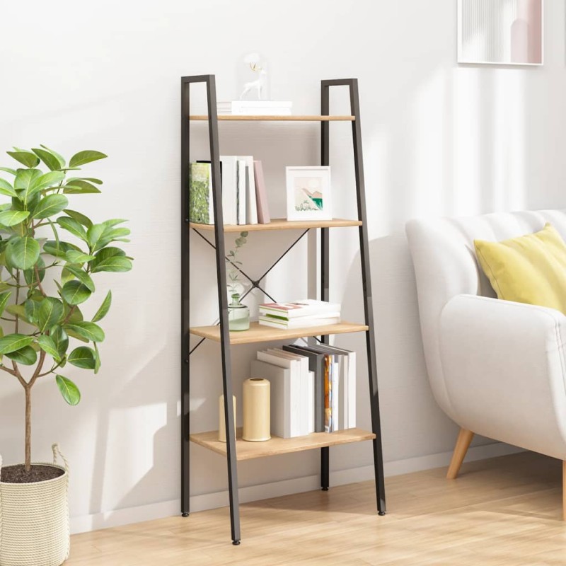 vidaXL Scaffale Autoportante 4 Ripiani Marrone Chiaro Nero 56x35x140cm vidaXL Scaffale Autoportante 4 Ripiani Marrone Chiaro Nero 56x35x140cm