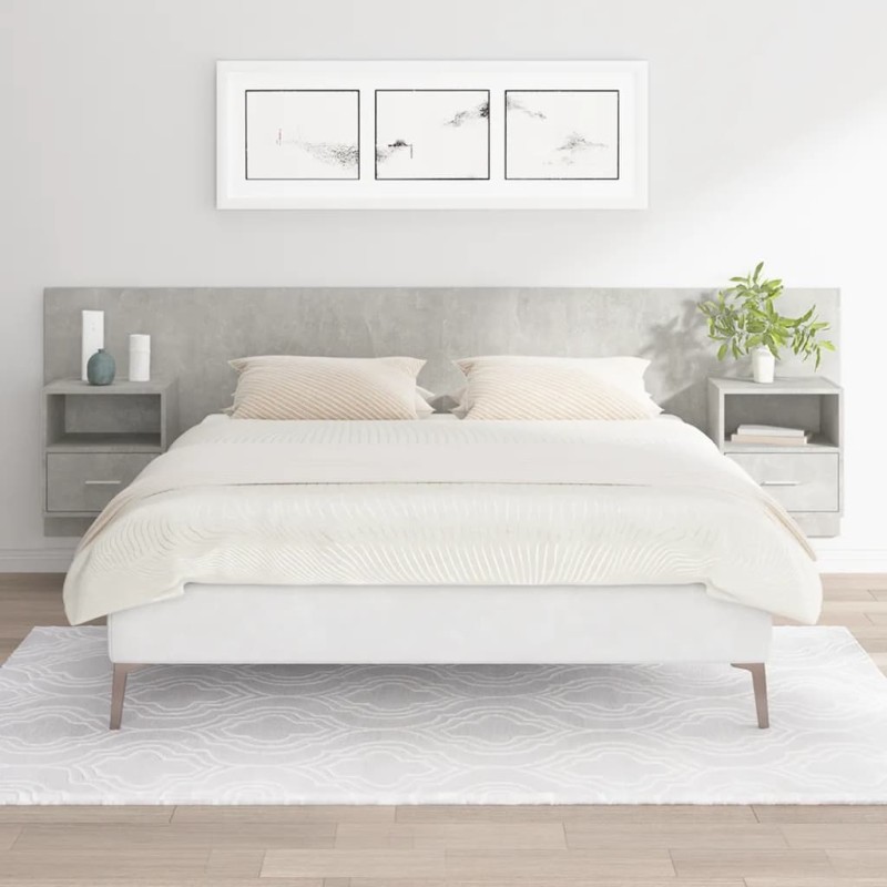 Testiera Letto con Comodini in Legno Multistrato Grigio Cemento Testiera Letto con Comodini in Legno Multistrato Grigio Cemento