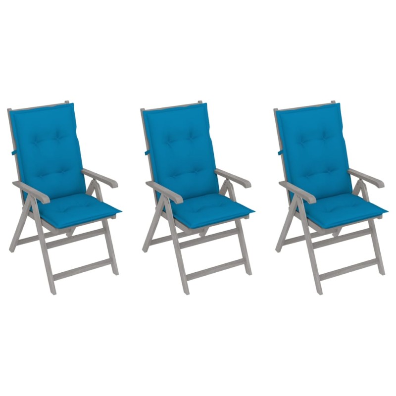 Sedie da Giardino Reclinabili 3 pz con Cuscini Massello Acacia Sedie da Giardino Reclinabili 3 pz con Cuscini Massello Acacia