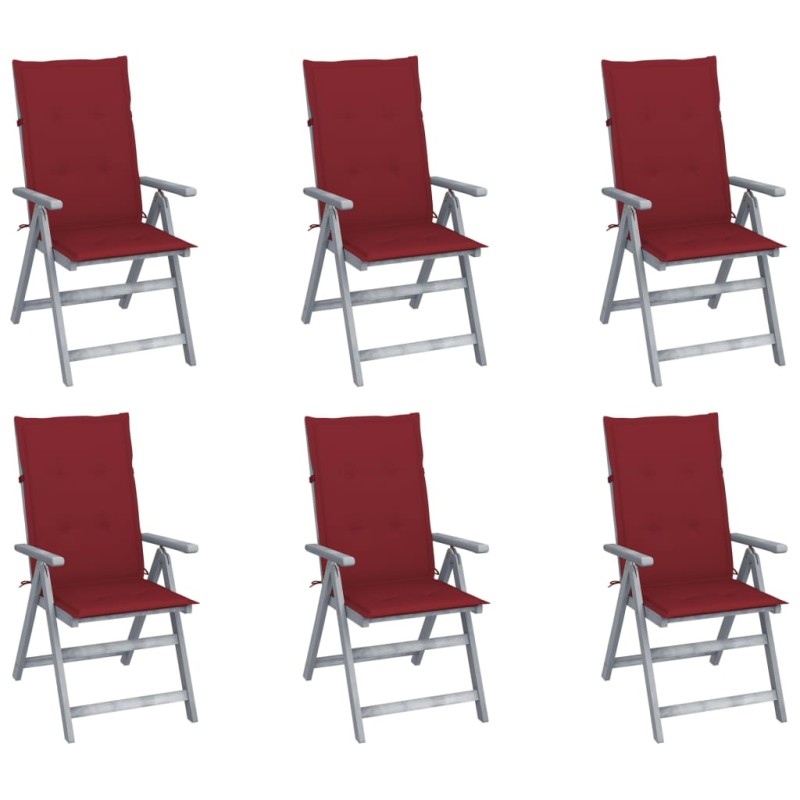 Sedie da Giardino Reclinabili 6 pz con Cuscini Massello Acacia Sedie da Giardino Reclinabili 6 pz con Cuscini Massello Acacia
