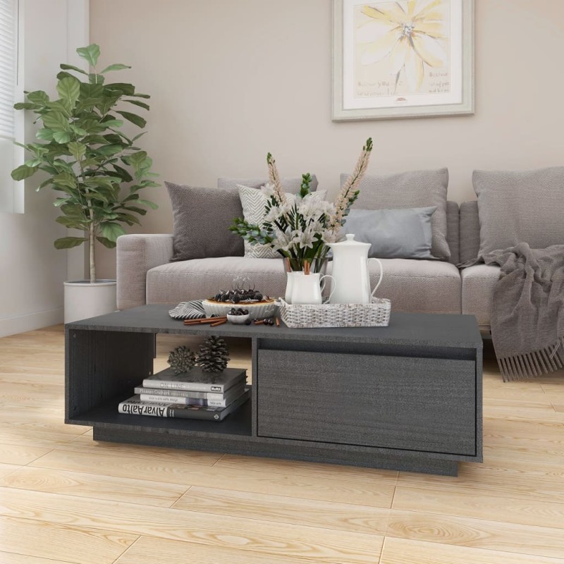vidaXL Tavolino da Salotto Grigio 110x50x33,5cm Legno Massello di Pino vidaXL Tavolino da Salotto Grigio 110x50x33,5cm Legno Massello di Pino