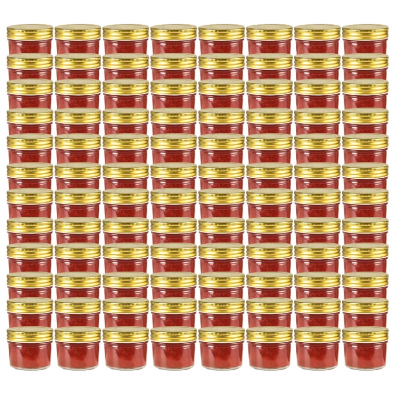 Vasi per Marmellata in Vetro Coperchio Oro 96 pz 110 ml Vasi per Marmellata in Vetro Coperchio Oro 96 pz 110 ml