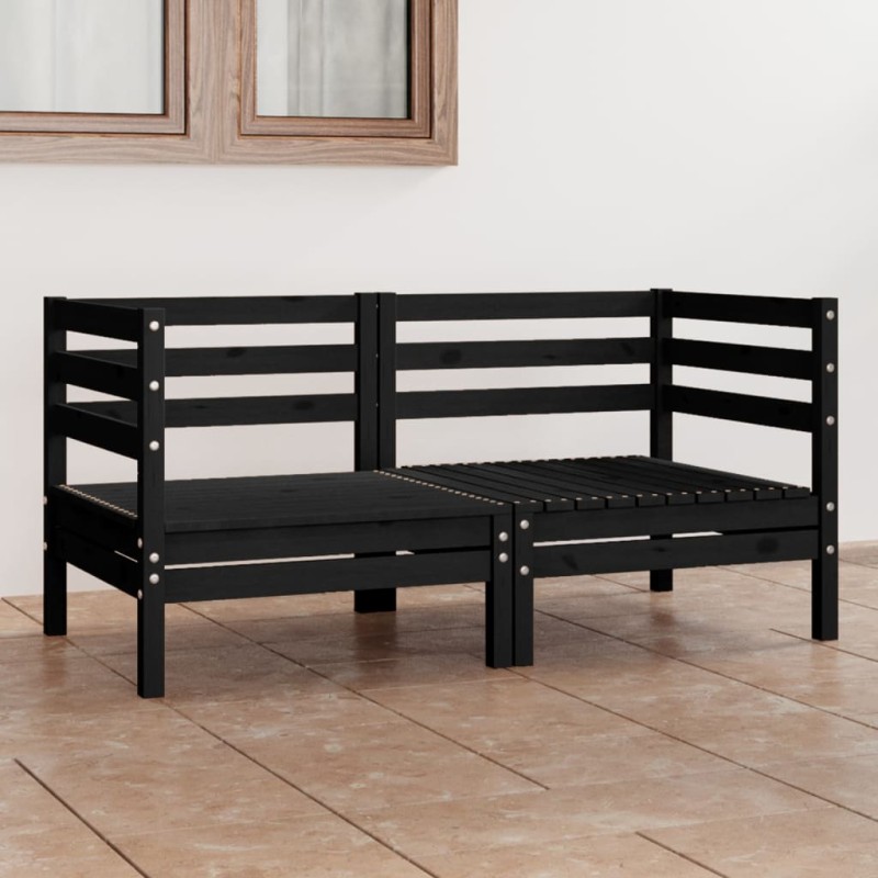 vidaXL Divano da Giardino a 2 Posti Nero in Legno Massello di Pino vidaXL Divano da Giardino a 2 Posti Nero in Legno Massello di Pino