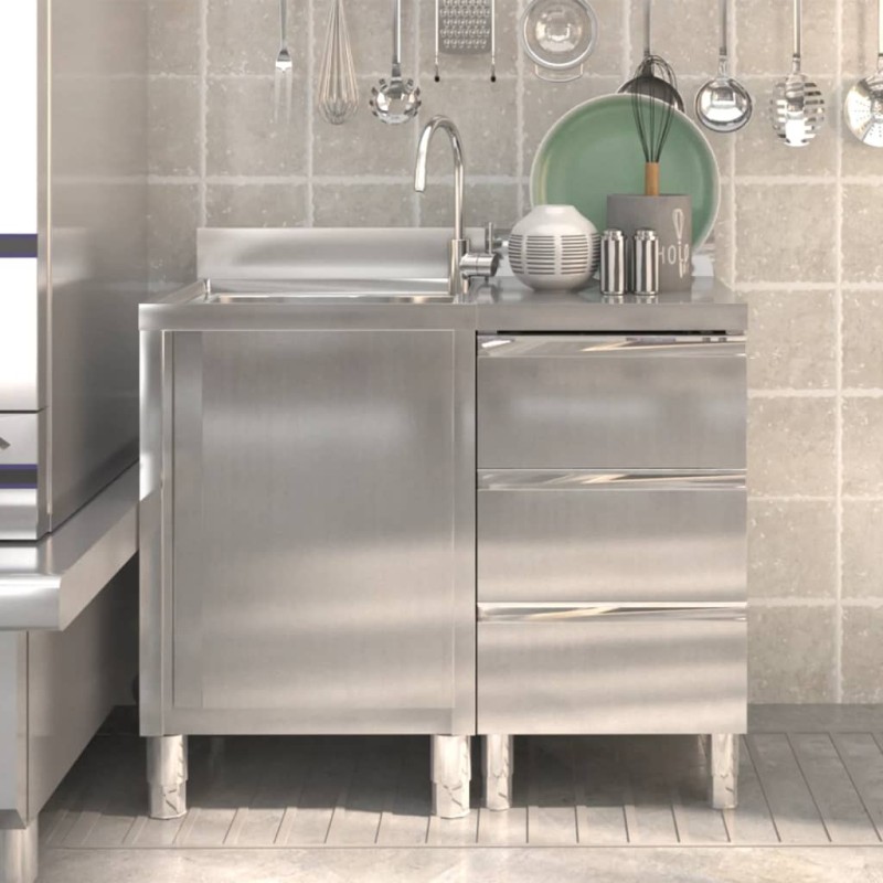 vidaXL Mobiletti da Cucina Commerciale 2 pz in Acciaio Inox vidaXL Mobiletti da Cucina Commerciale 2 pz in Acciaio Inox