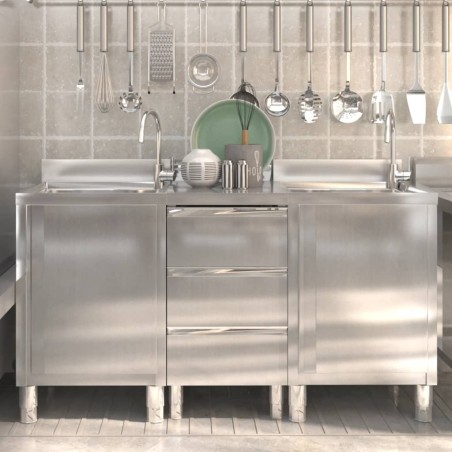 vidaXL Mobiletti da Cucina Commerciale 3 pz in Acciaio Inossidabile