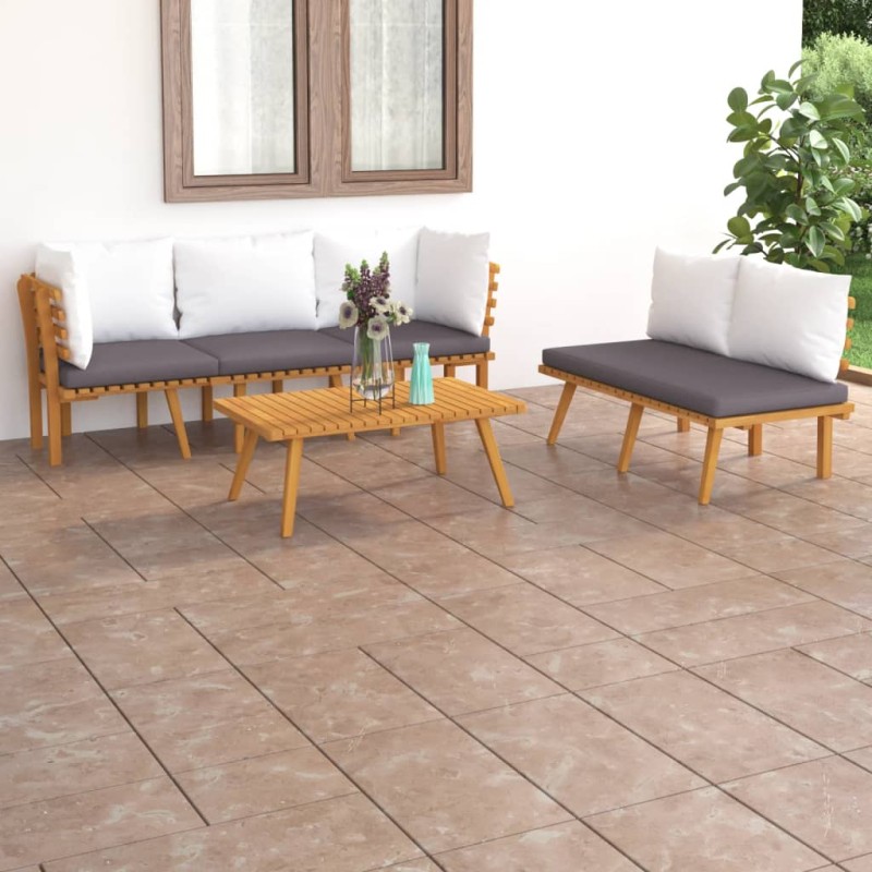 vidaXL Set Divani da Giardino 5 pz con Cuscini in Massello di Acacia vidaXL Set Divani da Giardino 5 pz con Cuscini in Massello di Acacia
