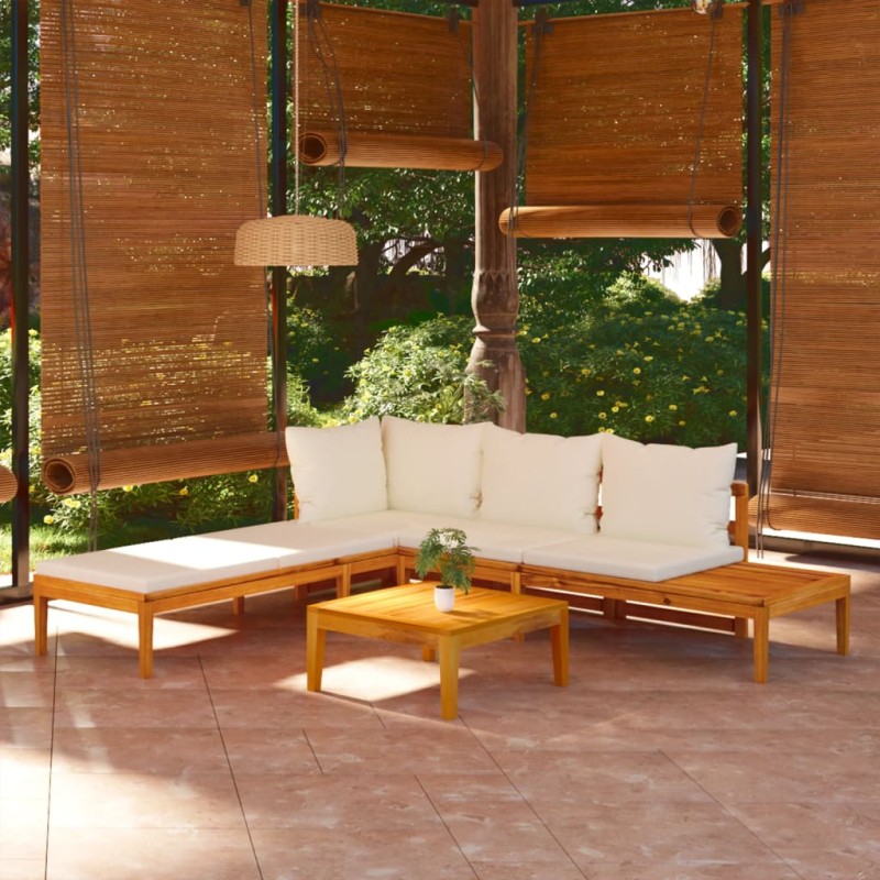 vidaXL Set Divani Giardino 3 pz Cuscini Bianco Crema in Legno d'Acacia vidaXL Set Divani Giardino 3 pz Cuscini Bianco Crema in Legno d'Acacia