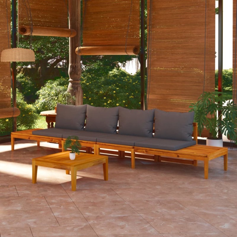 vidaXL Panche da Giardino con Cuscini Grigio Scuro 2pz Legno di Acacia vidaXL Panche da Giardino con Cuscini Grigio Scuro 2pz Legno di Acacia