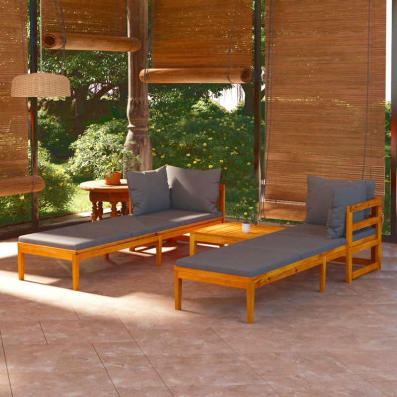 vidaXL Set Divani Giardino 3 pz Cuscini Grigio Scuro in Legno d'Acacia vidaXL Set Divani Giardino 3 pz Cuscini Grigio Scuro in Legno d'Acacia