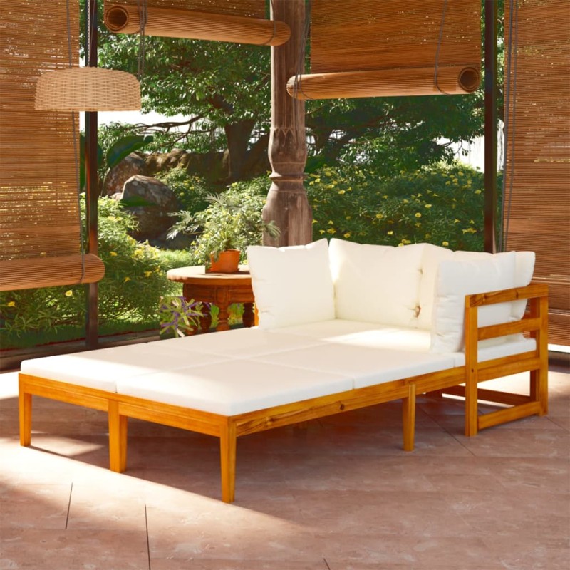 vidaXL Lettini Prendisole con Cuscini Crema 2 pz Legno d'Acacia vidaXL Lettini Prendisole con Cuscini Crema 2 pz Legno d'Acacia