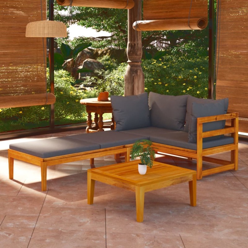 vidaXL Set Divani Giardino 3 pz con Cuscini Grigio Scuro Legno Acacia vidaXL Set Divani Giardino 3 pz con Cuscini Grigio Scuro Legno Acacia
