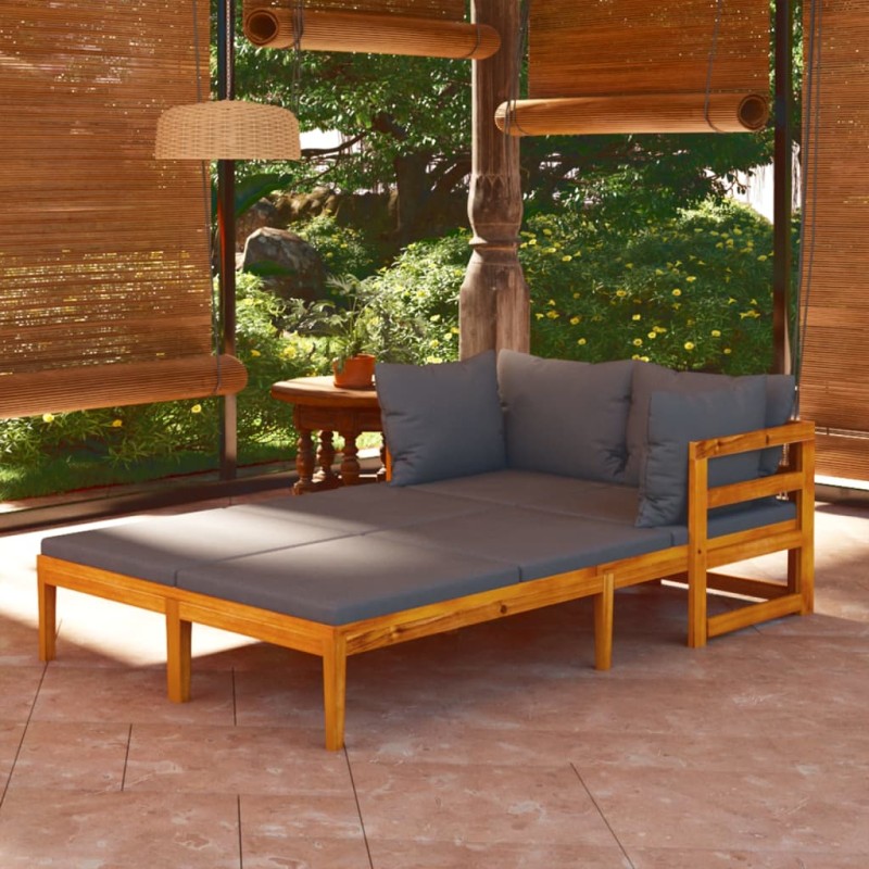 vidaXL Lettini Prendisole con Cuscini Grigio Scuro 2 pz Legno d'Acacia vidaXL Lettini Prendisole con Cuscini Grigio Scuro 2 pz Legno d'Acacia