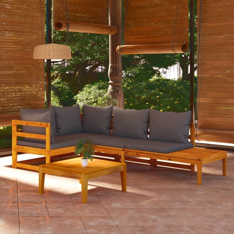 vidaXL Set Divani Giardino 4 pz con Cuscini Grigio Scuro Legno Acacia vidaXL Set Divani Giardino 4 pz con Cuscini Grigio Scuro Legno Acacia