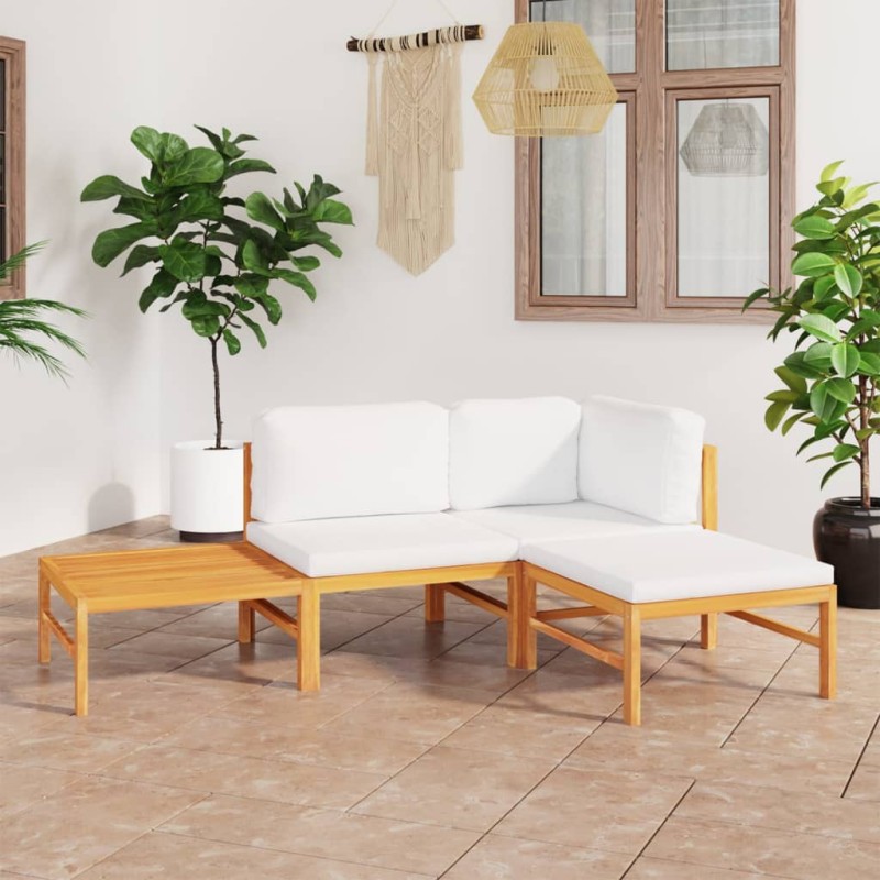 vidaXL Set Divani da Giardino 4pz Cuscini Crema Legno Massello di Teak vidaXL Set Divani da Giardino 4pz Cuscini Crema Legno Massello di Teak