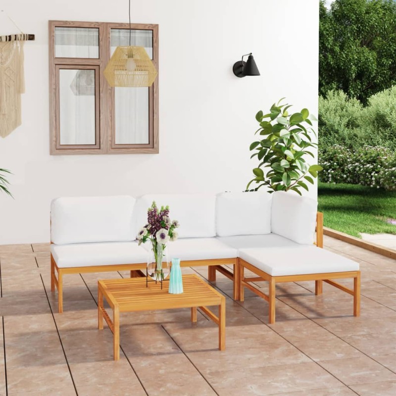 vidaXL Set Divani Giardino 5pz Cuscini Crema in Legno Massello di Teak vidaXL Set Divani Giardino 5pz Cuscini Crema in Legno Massello di Teak