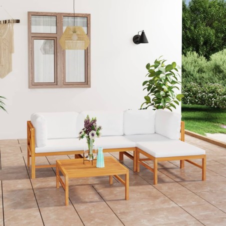 vidaXL Set Divani da Giardino 5pz Cuscini Crema Legno Massello di Teak