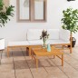 vidaXL Set Divani da Giardino 4pz Cuscini Crema Legno Massello di Teak vidaXL Set Divani da Giardino 4pz Cuscini Crema Legno Massello di Teak